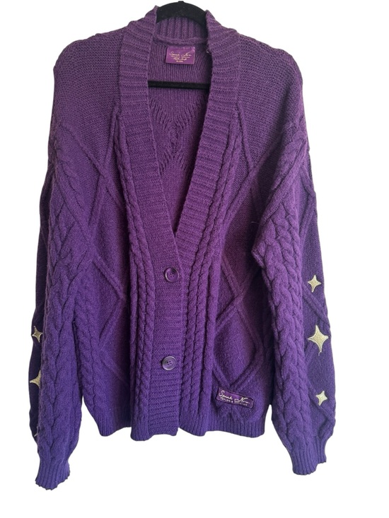 Taylor Swift Sweaters - Speak Now Taylor Swift Purple Cable-Knit Star V-Neck Button Cardigan XL/XXL FLAW